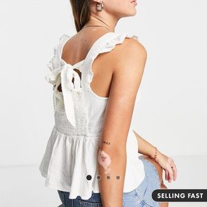 Asos New Look Tie Back Peplum Cami top in White - Size 8